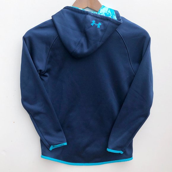 Under Armour Navy Fleece Dual Logo Coldgear Hoodie - Picture 3 of 4